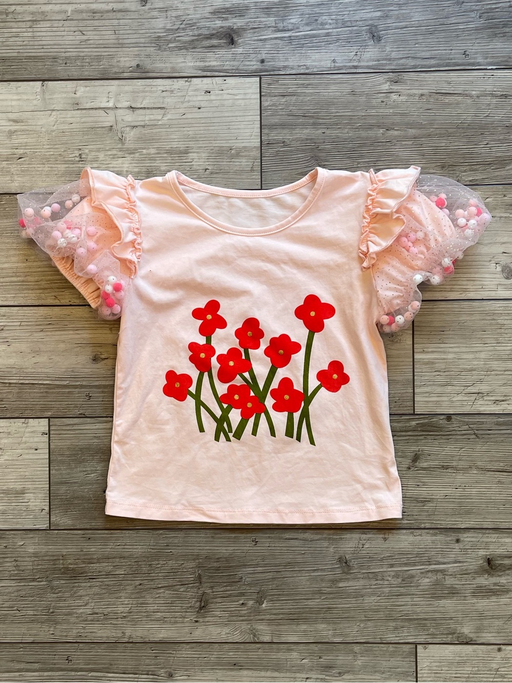 Doe A Dear | Floral Poppy Puff-Sleeve Tee | Size: 4
